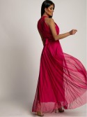 Elegant dress with tulle bottom, dark pink AZR156